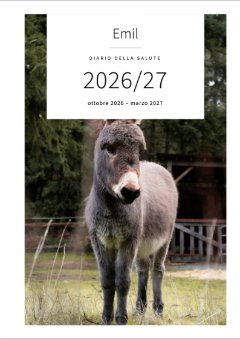 Copertina con la foto di un giovane asino grigio: Emil, Diario della salute, da ottobre 2026 a marzo 2027